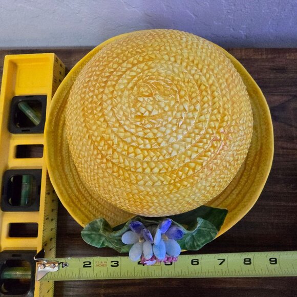Vintage Ceramic Hat Shaped Wall or Table Yellow With Flowers Made In Italy - Picture 8 of 12